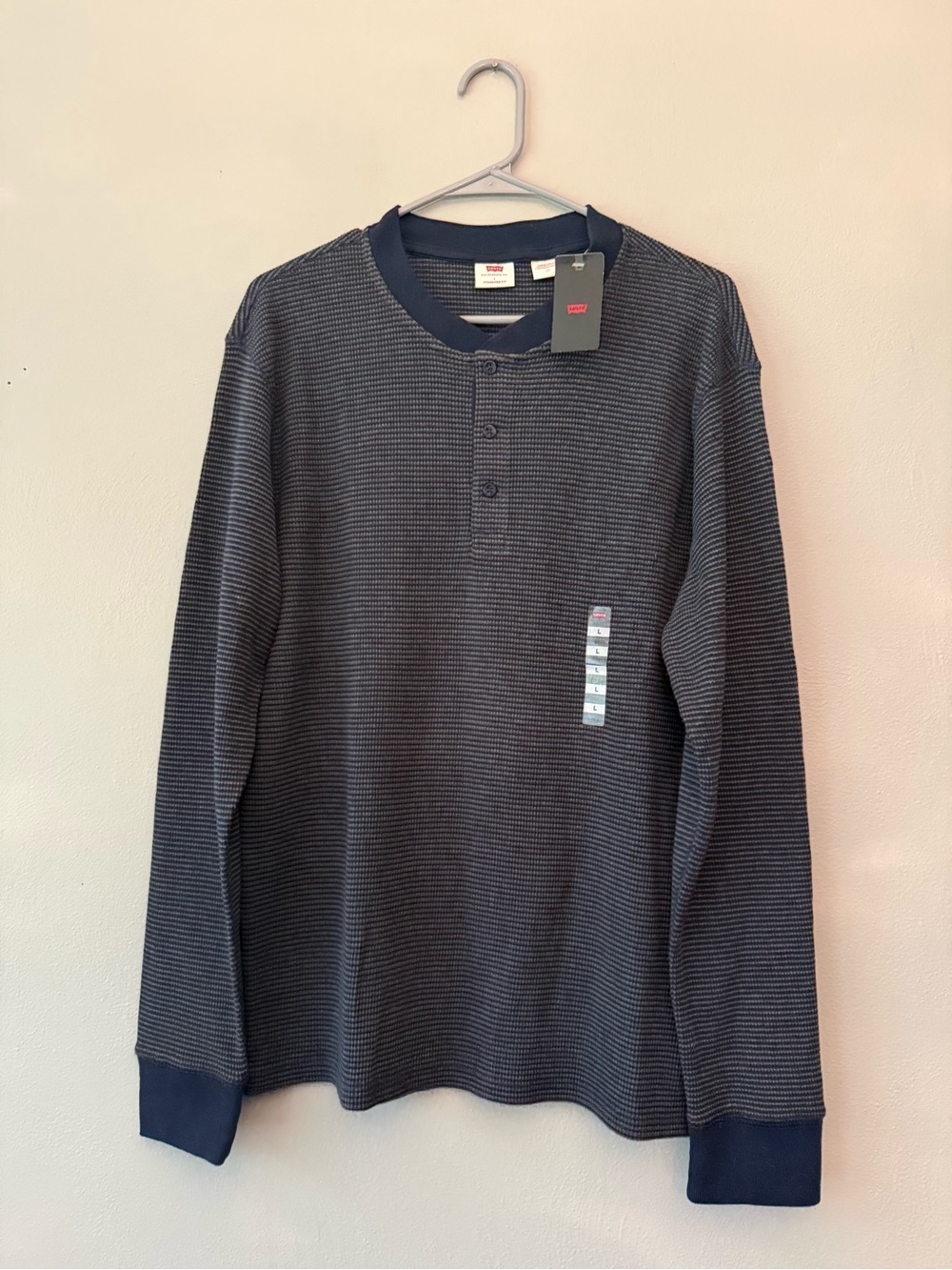 Levi's Men's Long Sleeve Henley Shirt - Blue/Charcoal Stripe